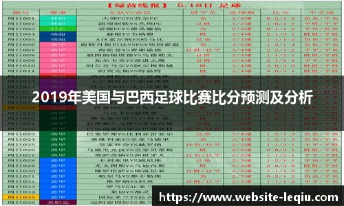 2019年美国与巴西足球比赛比分预测及分析